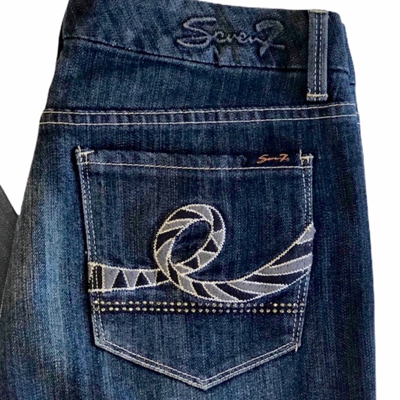 Seven 7, Jeans Size 12 Boot Cut Embroidered Jeans Dark Wash High Rise - Picture 2 of 8